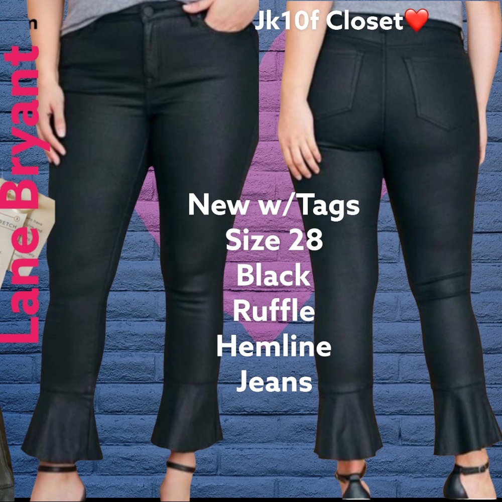 LOWEST🌺 NWT LANE BRYANT Sz28 BLACK RUFFLE HEM JEANS